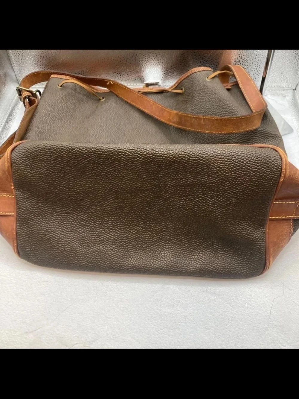 Mulberry Olive Green and Brown Leather Drawstring Shoulder Bag